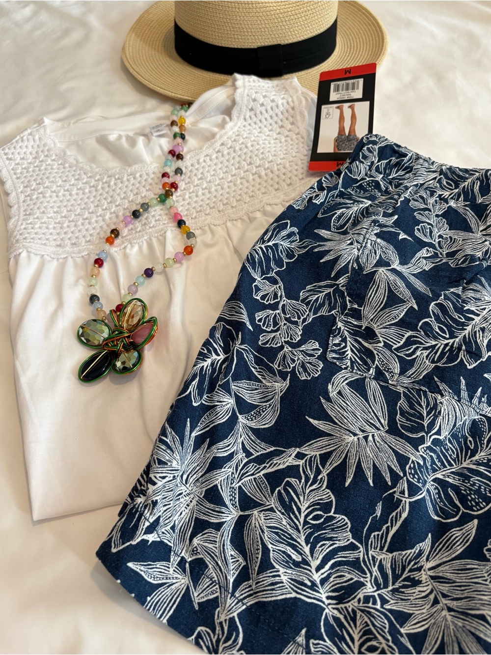 BRIGGS Linen Blend Shorts NWT + TIME & TRU White M Embroidered Cotton Tank BNDL
